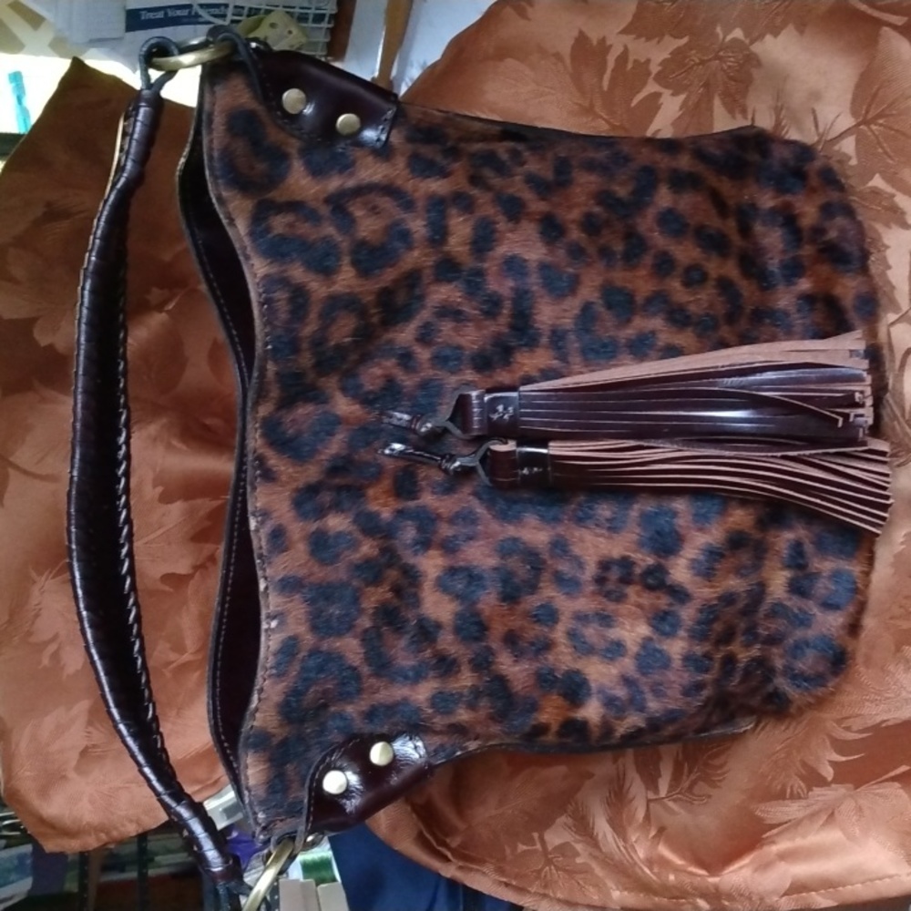 PATRICIA NASH TORRESINA LEOPARD PRINT HAIR CALF LUXE LEATHER BUCKET BAG